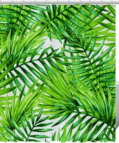 Palm Tree Leaves Green Pattern Fabric Shower Curtain for Bathroom Decor