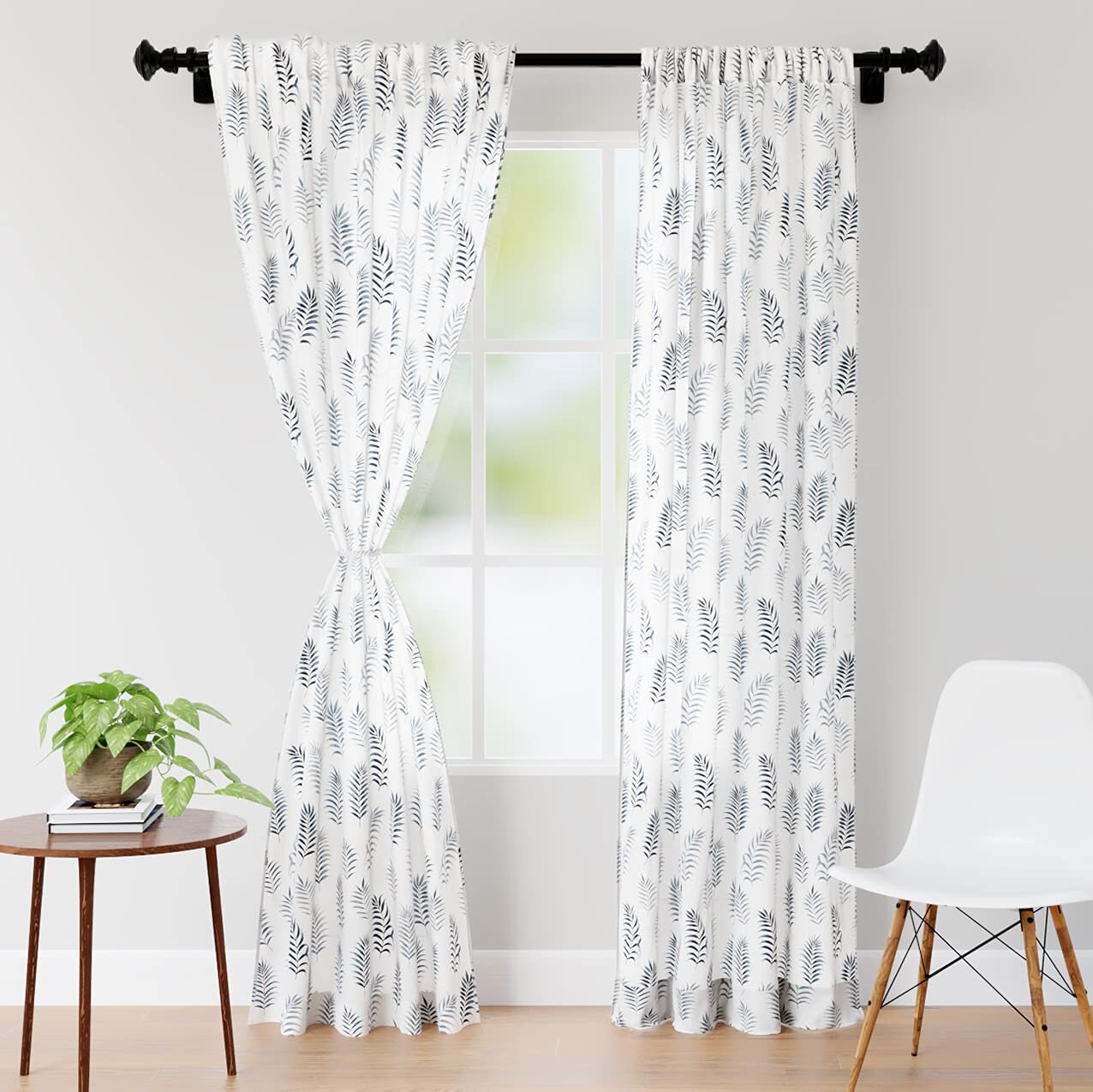 Palm Tree Printed Shower Curtain With Tie Back, 7 Ft, Beautiful Bathroom Decor, Pack Of 2(Eyelet, Palm Leaves) - Image 2
