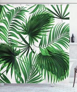 Palm Tree Shower Curtain, Realistic Vivid Leaves Print, Cloth Bathroom Decor