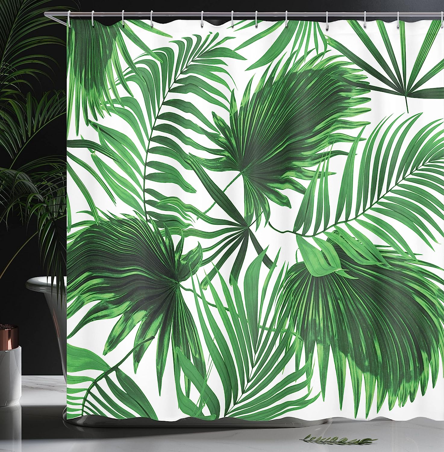 Palm Tree Shower Curtain, Realistic Vivid Leaves Print, Cloth Bathroom Decor - Image 3