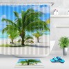 Palm Tree Shower Curtain with Tropical Sea Beach Mat Waterproof Fabric for a Beach Getaway