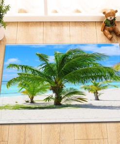 Palm Tree Shower Curtain with Tropical Sea Beach Mat Waterproof Fabric for a Beach Getaway