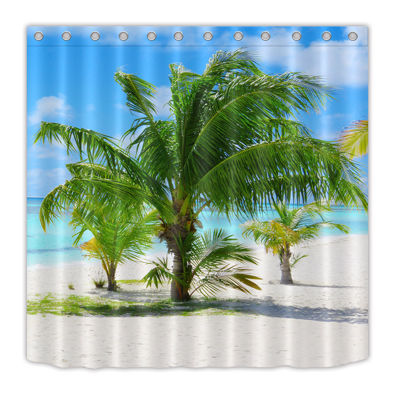 Palm Tree Shower Curtain with Tropical Sea Beach Mat Waterproof Fabric for a Beach Getaway