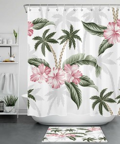 Palm Tree and Banana Leaf Shower Curtain for Summer Bathroom