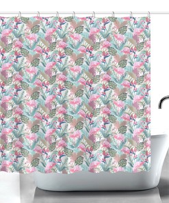 Palm Trees And Leaves Tropical Flamingo Shower Curtain For Bathroom Decor