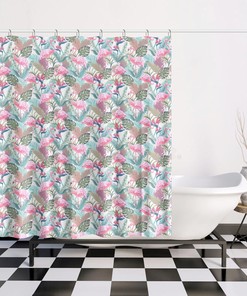 Palm Trees And Leaves Tropical Flamingo Shower Curtain For Bathroom Decor