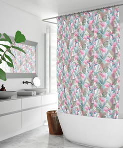 Palm Trees And Leaves Tropical Flamingo Shower Curtain For Bathroom Decor