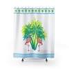 Palm Trees And Ocean Tropical Beach Scene Flamingo Shower Curtain For Dreamy Bathroom Decor