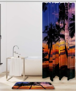 Palm Trees And Sunset In Hawaii Vintage Shower Curtain Liner, Fabric Bathroom Decor