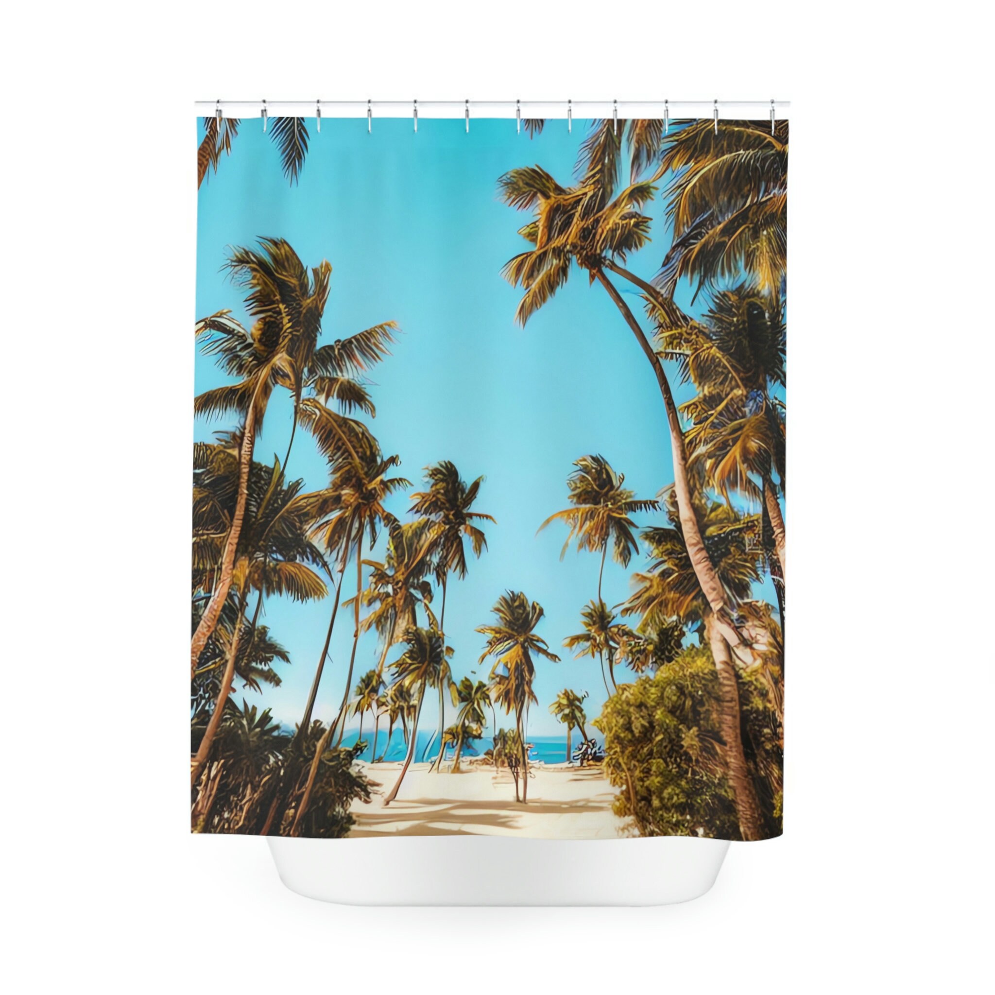 Palm Trees Art Print Beach Shower Curtain For A Modern Bathroom Upgrade - Image 2