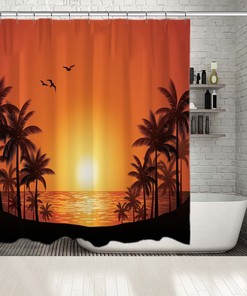Palm Trees Landscape Printed Waterproof Shower Curtain for Tropical Bathroom Decor