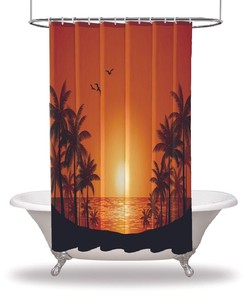 Palm Trees Landscape Printed Waterproof Shower Curtain for Tropical Bathroom Decor
