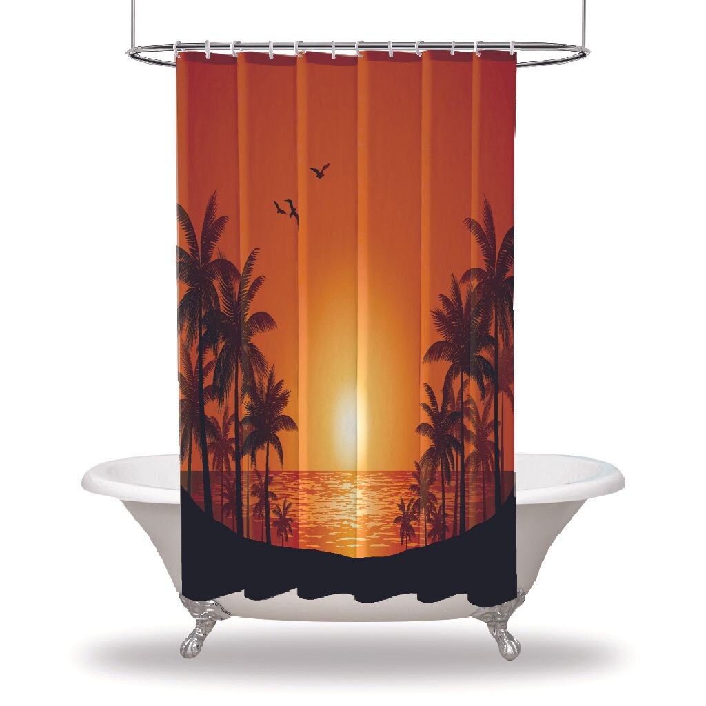 Palm Trees Landscape Printed Waterproof Shower Curtain for Tropical Bathroom Decor