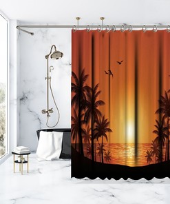 Palm Trees Landscape Printed Waterproof Shower Curtain for Tropical Bathroom Decor