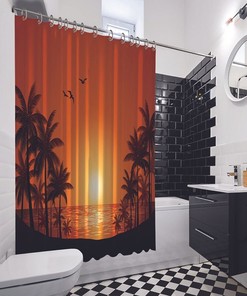 Palm Trees Landscape Printed Waterproof Shower Curtain for Tropical Bathroom Decor
