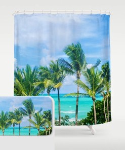 Palm Trees and Beach Photo Shower Curtain for Tropical Bathroom Decor