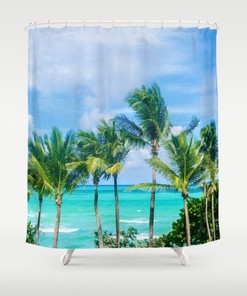 Palm Trees and Beach Photo Shower Curtain for Tropical Bathroom Decor
