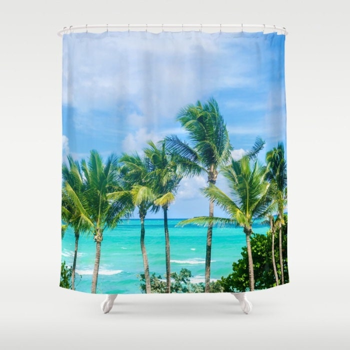 Palm Trees and Beach Photo Shower Curtain for Tropical Bathroom Decor