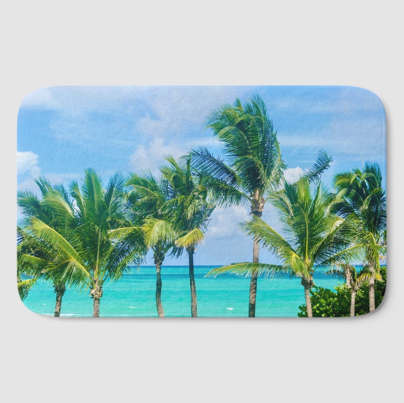 Palm Trees and Beach Photo Shower Curtain for Tropical Bathroom Decor