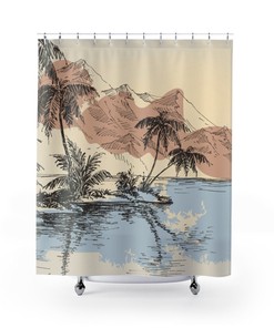 Palm Trees and Beach Shower Curtain for a Vacation-Like Feel