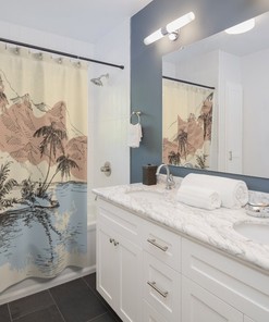 Palm Trees and Beach Shower Curtain for a Vacation-Like Feel