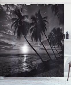 Palm Trees and Ocean Waves Shower Curtain for Coastal Bathroom Decor