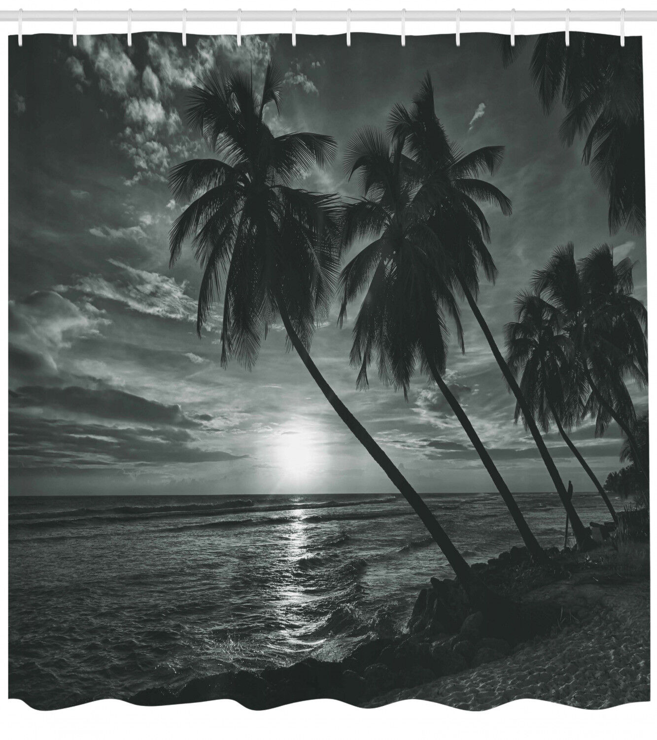 Palm Trees and Ocean Waves Shower Curtain for Coastal Bathroom Decor