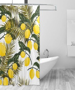 Palm and Lemon Print Waterproof Shower Curtain for Bathroom Decoration