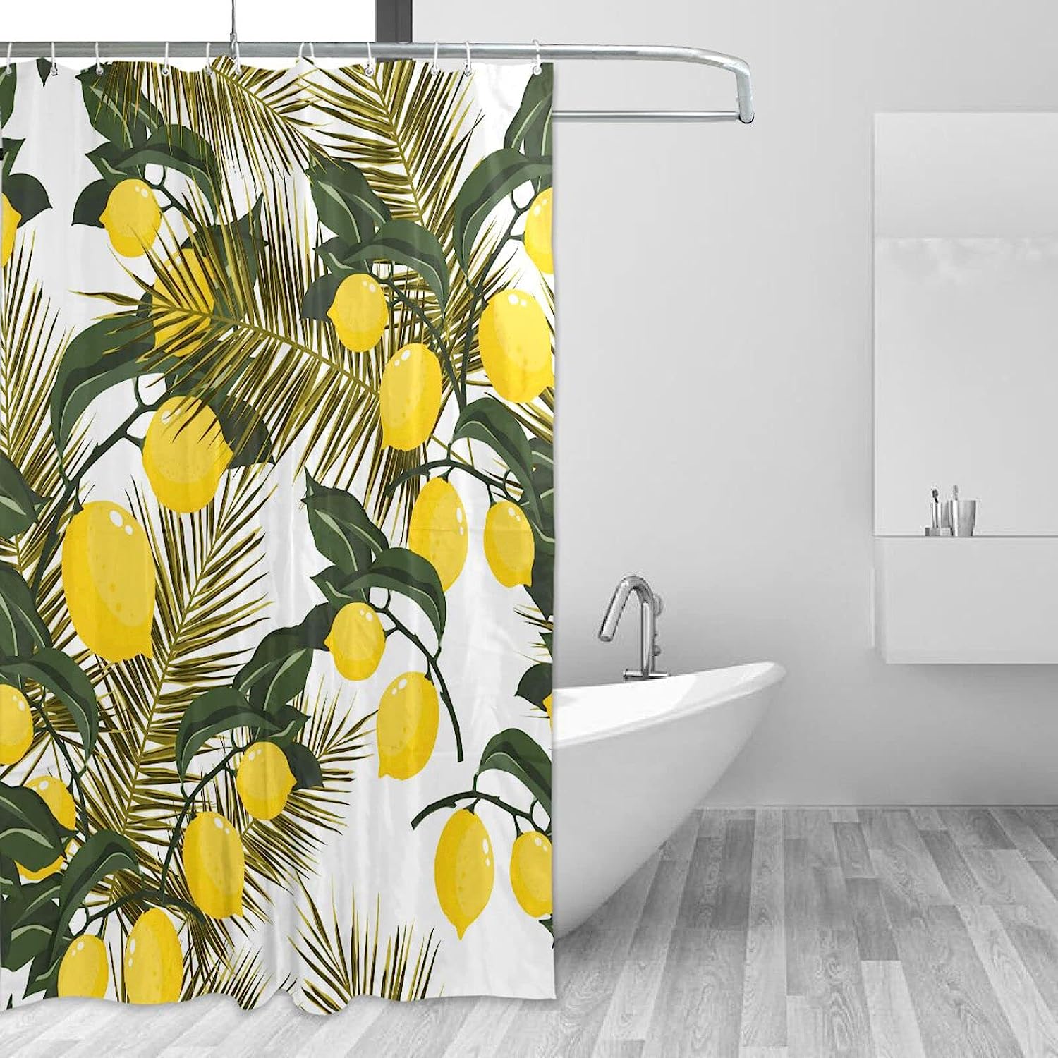 Palm and Lemon Print Waterproof Shower Curtain for Bathroom Decoration