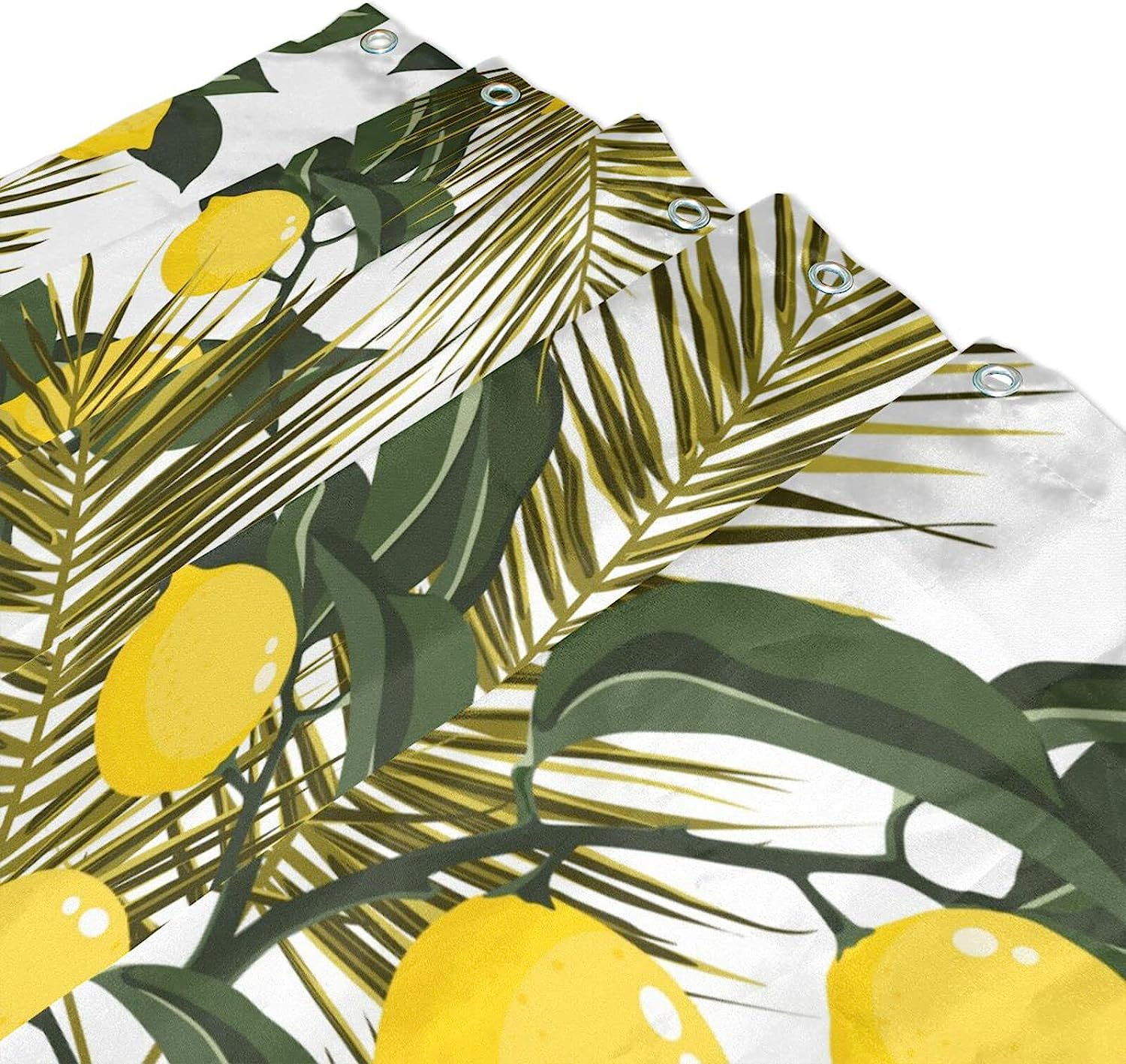 Palm and Lemon Print Waterproof Shower Curtain for Bathroom Decoration