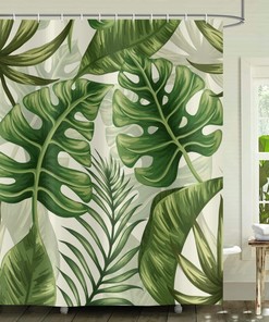 Palms Monstera Banana Leaf Green Plant Botanical Shower Curtain For Bathroom Bathtub Home Decor