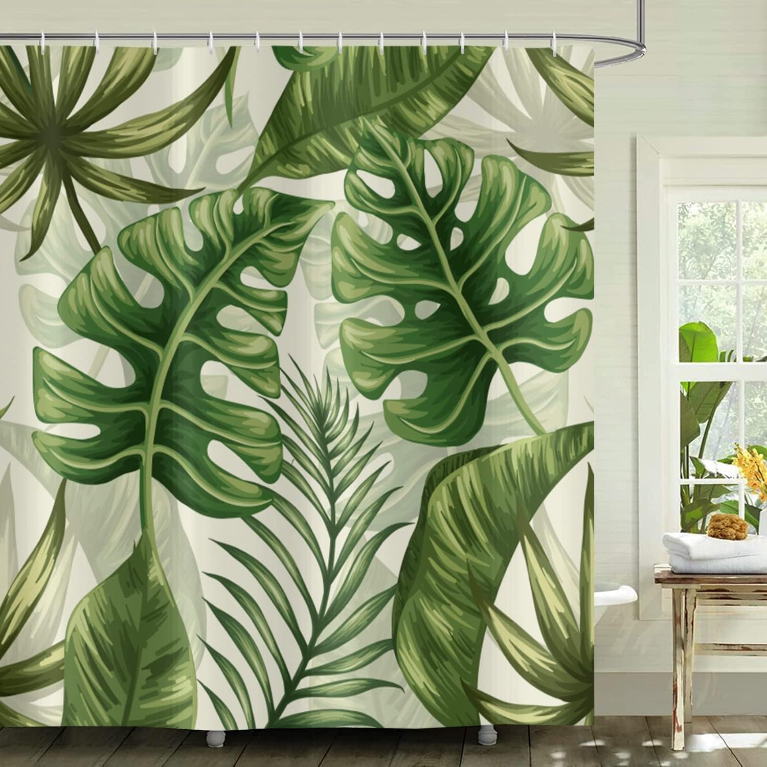 Palms Monstera Banana Leaf Green Plant Botanical Shower Curtain For Bathroom Bathtub Home Decor