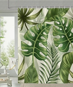 Palms Monstera Banana Leaf Green Plant Botanical Shower Curtain For Bathroom Bathtub Home Decor
