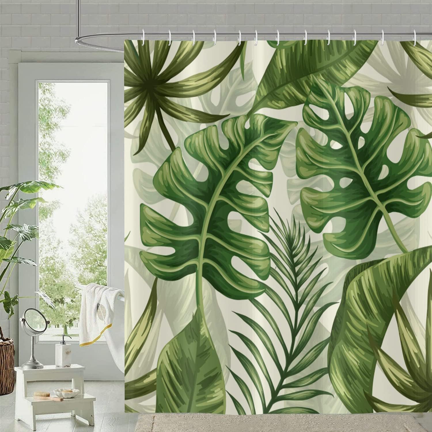 Palms Monstera Banana Leaf Green Plant Botanical Shower Curtain For Bathroom Bathtub Home Decor