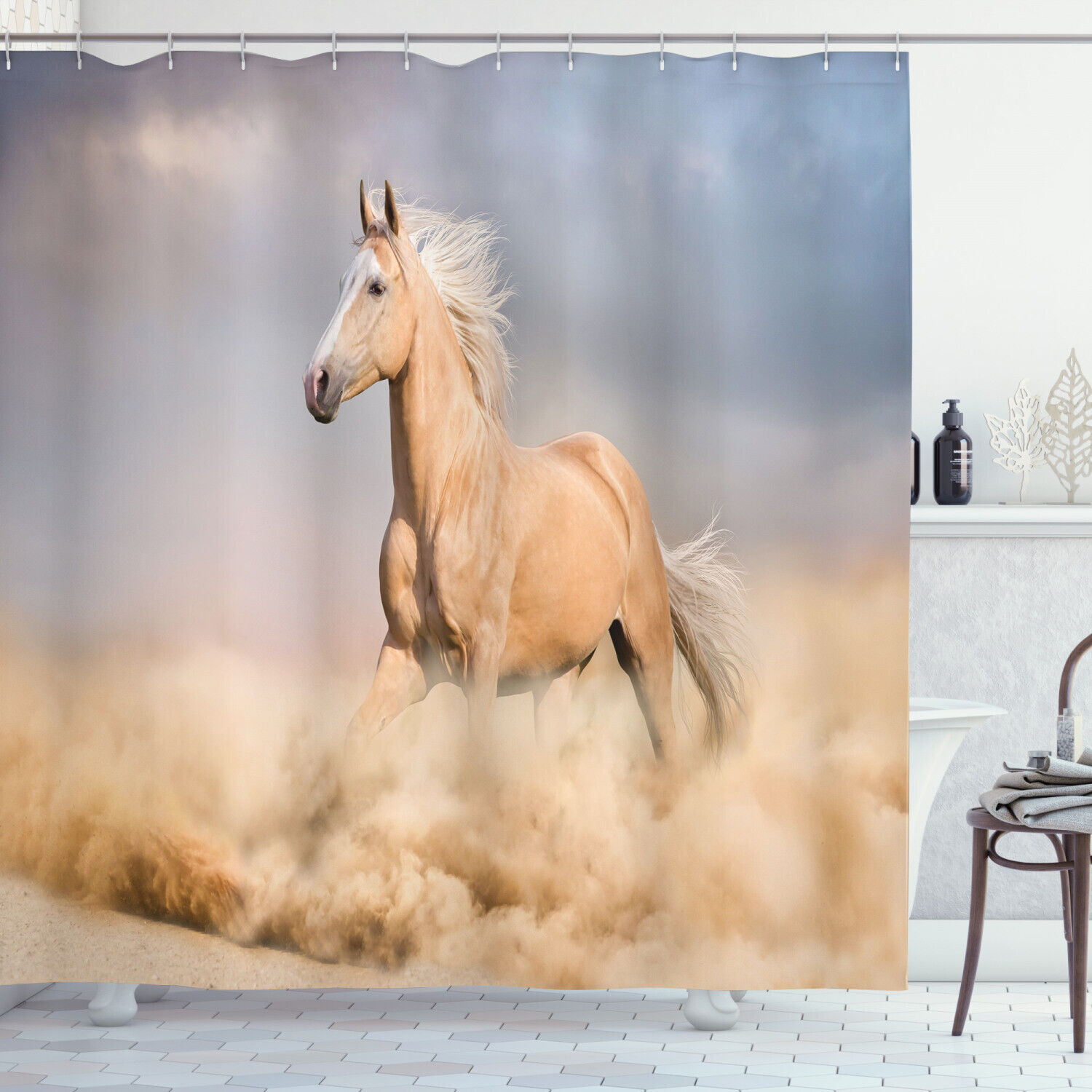 Palomino Horse Shower Curtain in Desert Sand with Blonde Mane Wild Animal for an Adventurous Bathroom