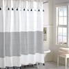 Panama Stripe Boho Farmhouse Tassel Shower Curtain, Navy Fabric Curtain with Tassels