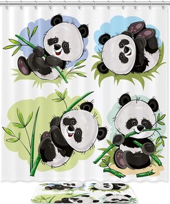 Panda Baby Bamboo Print Shower Curtain - Add Some Cuteness To Your Bathroom