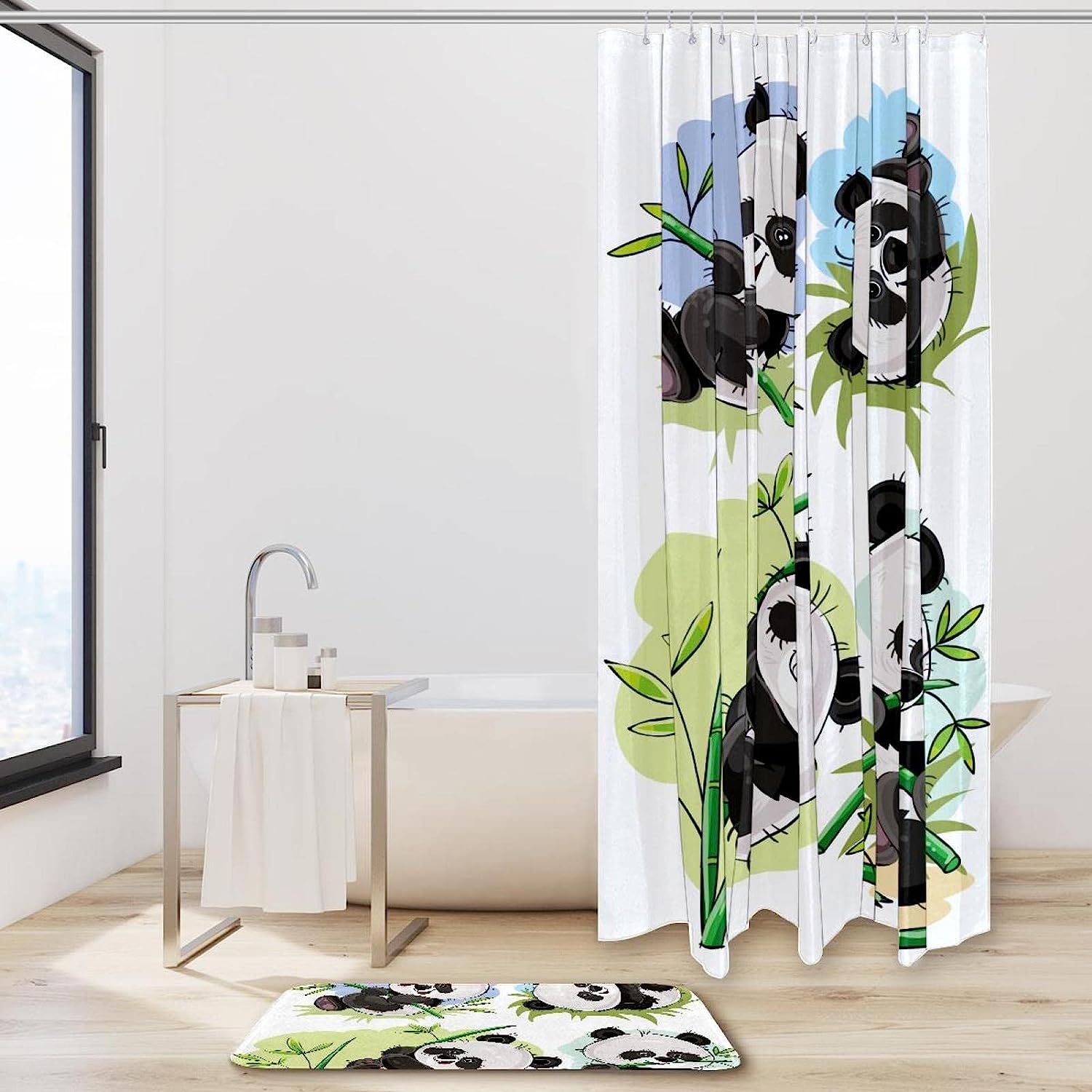 Panda Baby Bamboo Print Shower Curtain - Add Some Cuteness To Your Bathroom - Image 2