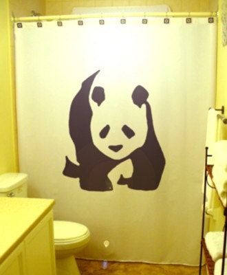 Panda Bear Shower Curtain, Vintage Style Bear Bathroom Decor