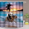 Panda Riding On Dog Shower Curtain For Creative Animal Bathroom Decor