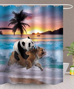 Panda Riding On Dog Shower Curtain For Creative Animal Bathroom Decor