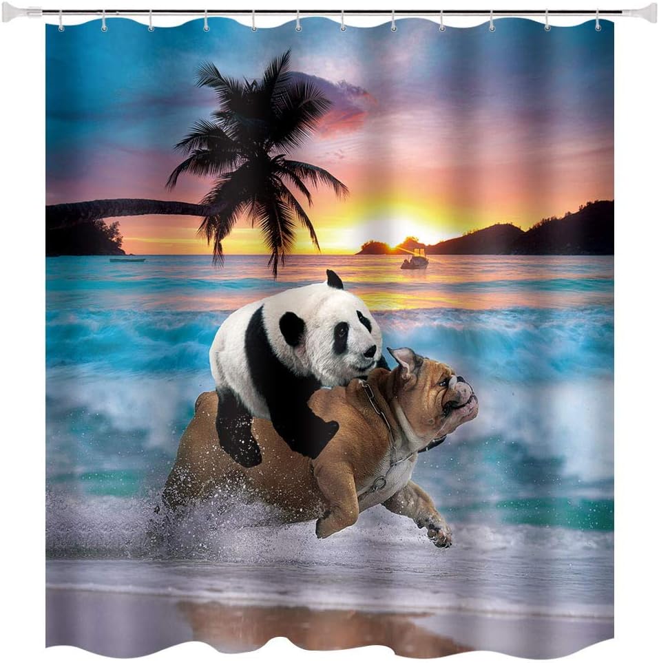Panda Riding On Dog Shower Curtain For Creative Animal Bathroom Decor - Image 2