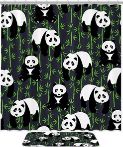 Panda and Bamboo Themed Waterproof Fabric Shower Curtain for Bathroom