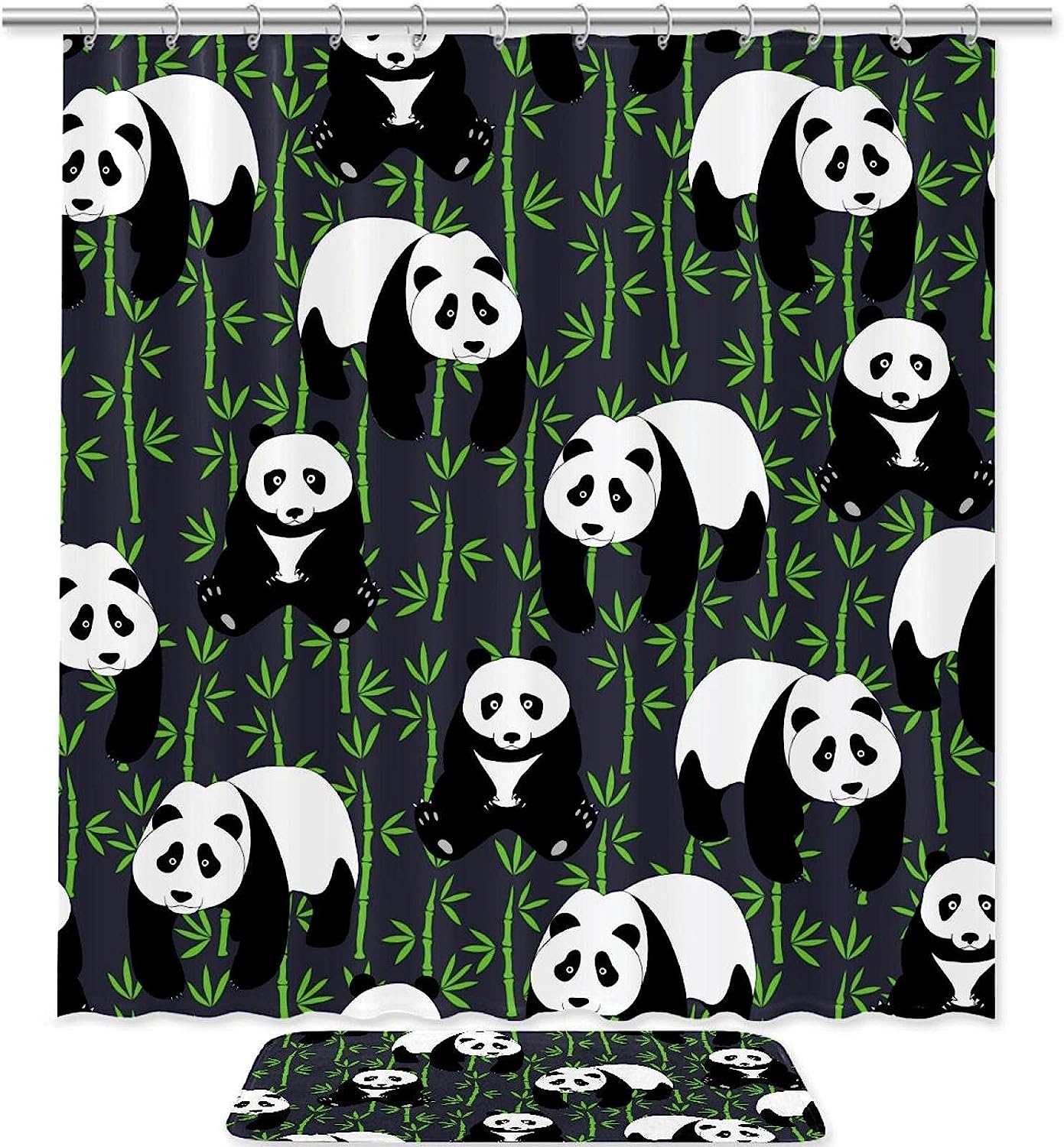 Panda and Bamboo Themed Waterproof Fabric Shower Curtain for Bathroom