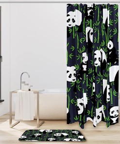 Panda and Bamboo Themed Waterproof Fabric Shower Curtain for Bathroom