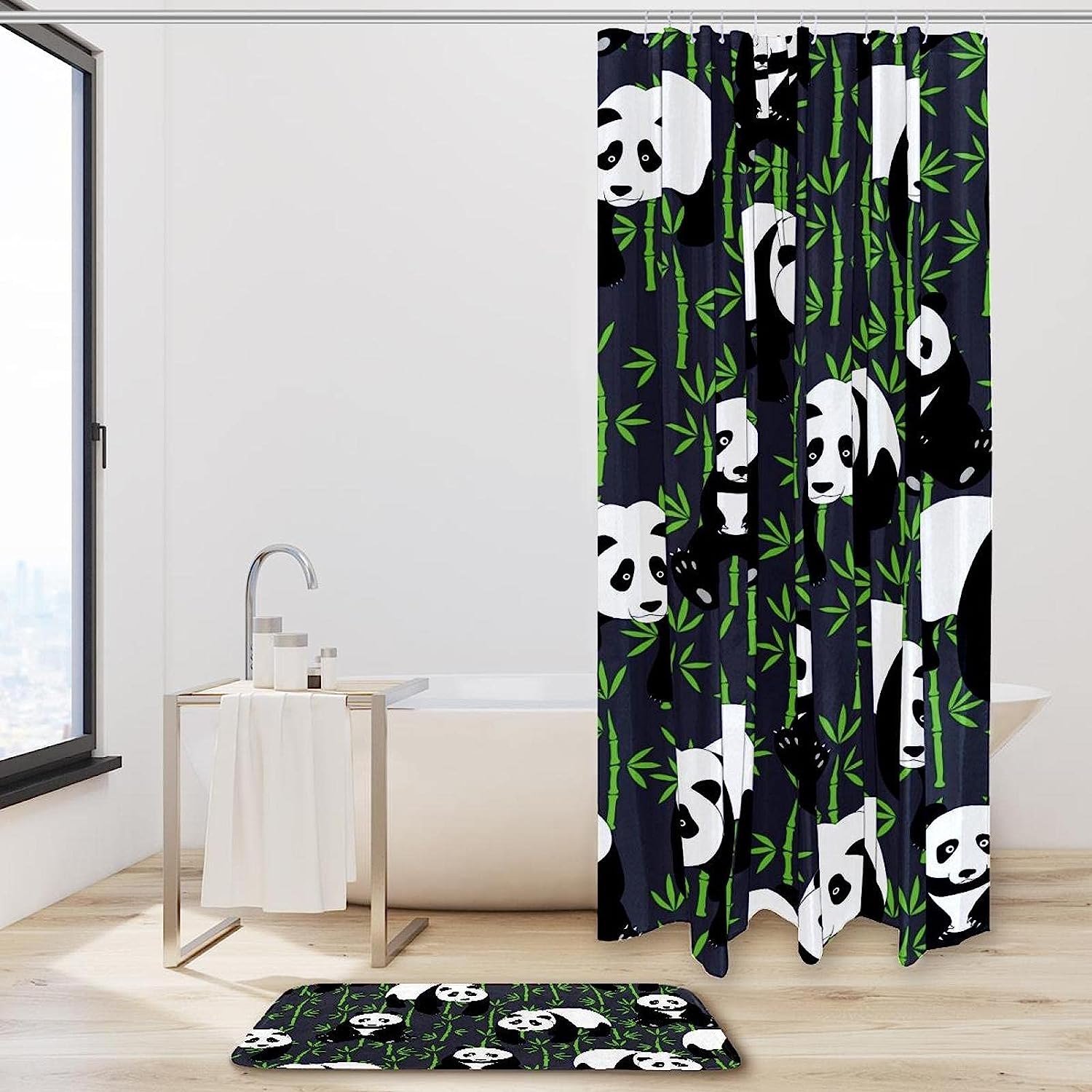 Panda and Bamboo Themed Waterproof Fabric Shower Curtain for Bathroom