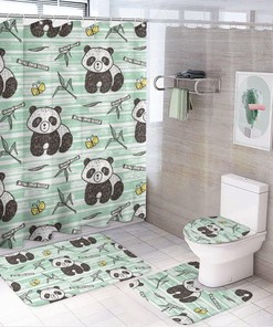 Pandas and Bamboo Patterned Shower Curtain for Bathroom - Waterproof Curtain