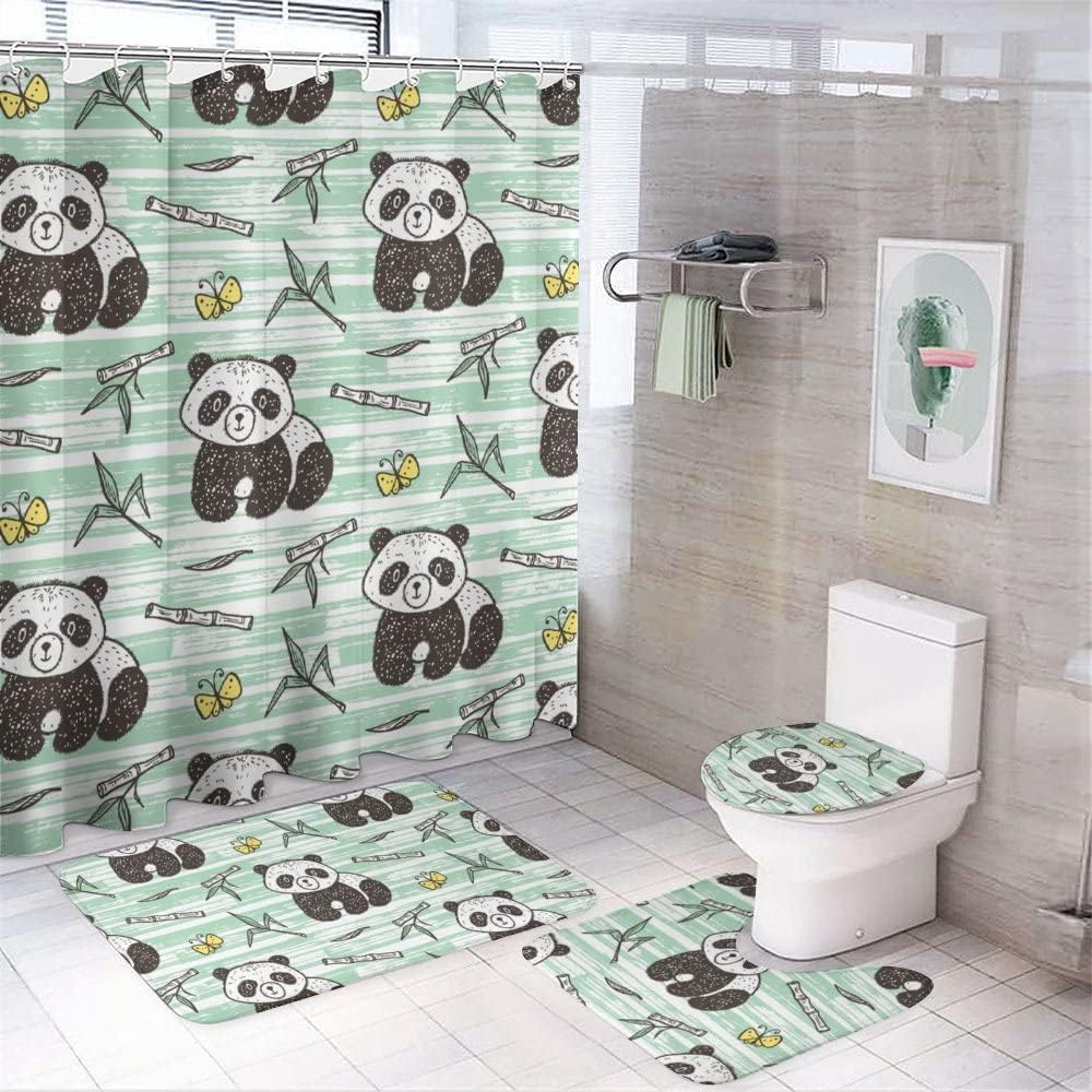 Pandas and Bamboo Patterned Shower Curtain for Bathroom - Waterproof Curtain