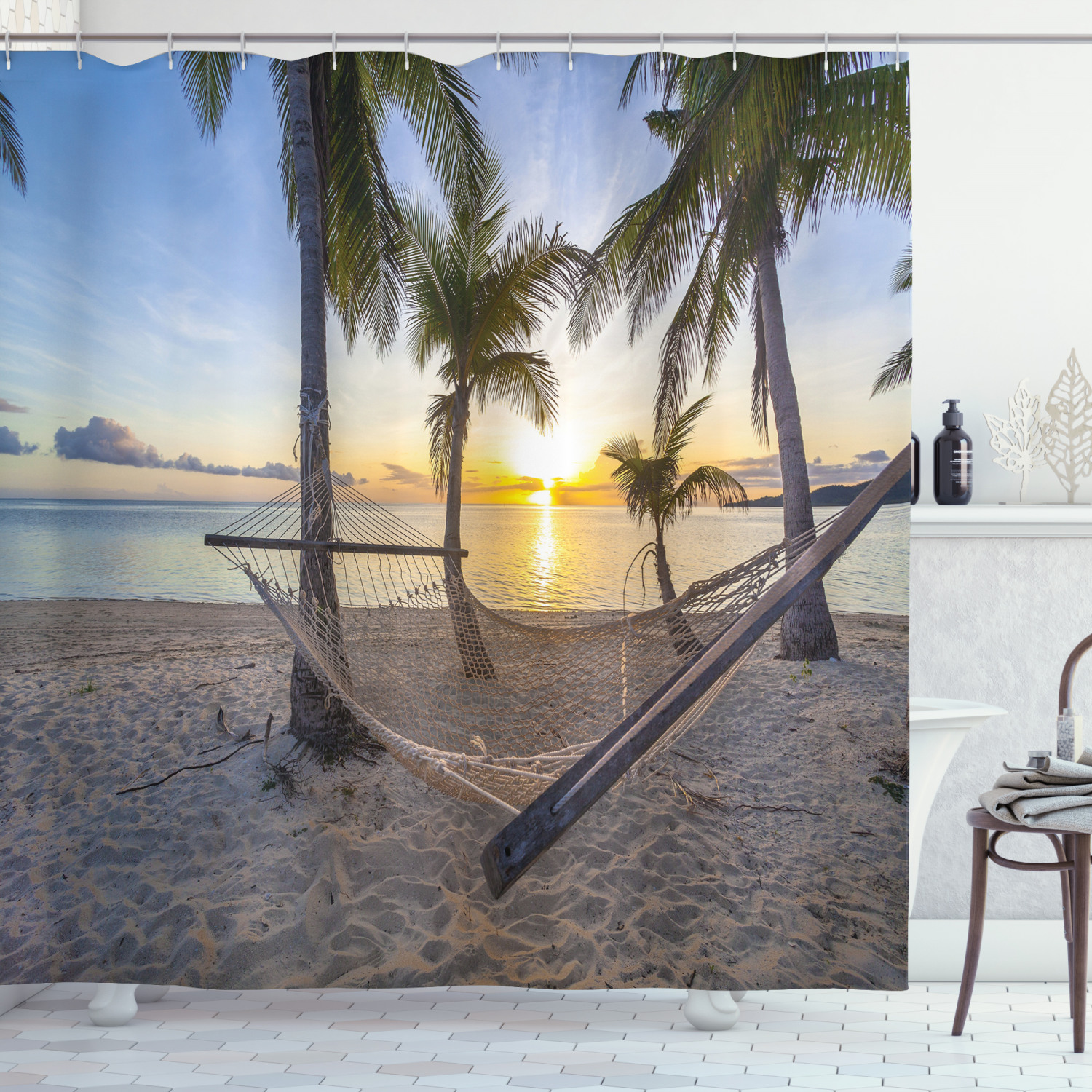 Paradise Beach Palms Print Shower Curtain for a Summery Bath
