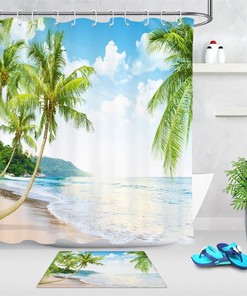 Paradise Palm Trees Shower Curtain for Summer Beach Style Bathroom Decor 
